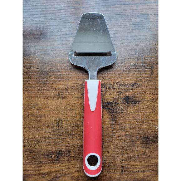 Red/White Cheese Slicer/Server w/Plastic Handle - 9" (inches) Long - Picture 1 of 7